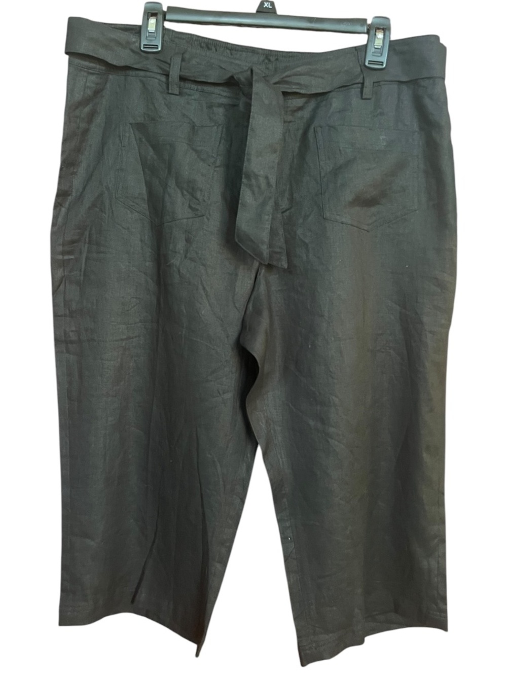 NWT Coldwater Creek Black Linen Classic Waist Belted Cropped Leg Pants SZ 16